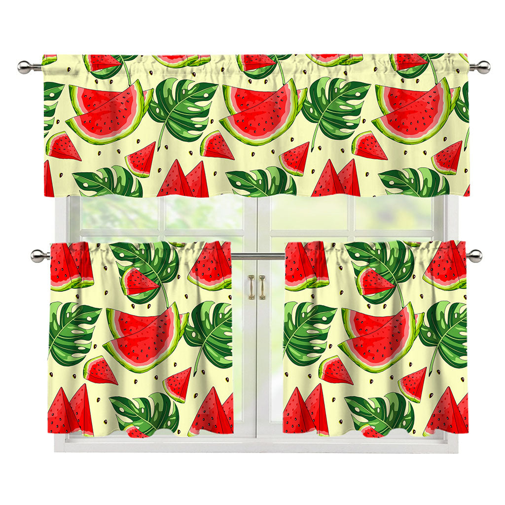 Cute Tropical Watermelon Pattern Print 3 Piece Kitchen Curtains