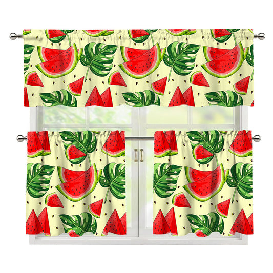 Cute Tropical Watermelon Pattern Print 3 Piece Kitchen Curtains