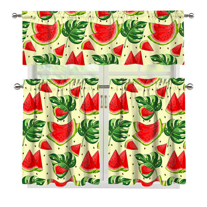 Cute Tropical Watermelon Pattern Print 3 Piece Kitchen Curtains
