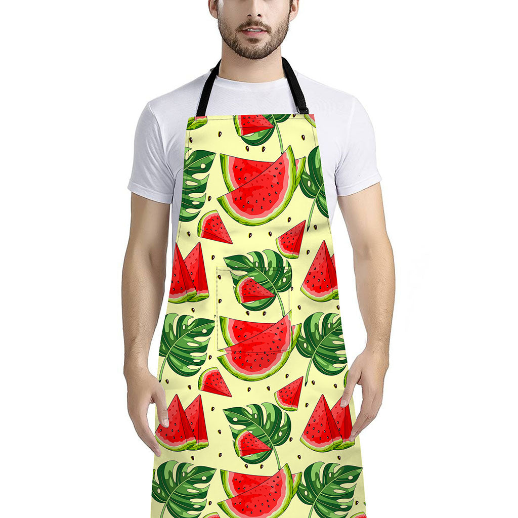 Cute Tropical Watermelon Pattern Print Bib Apron With Pocket
