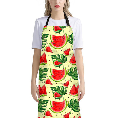Cute Tropical Watermelon Pattern Print Bib Apron With Pocket