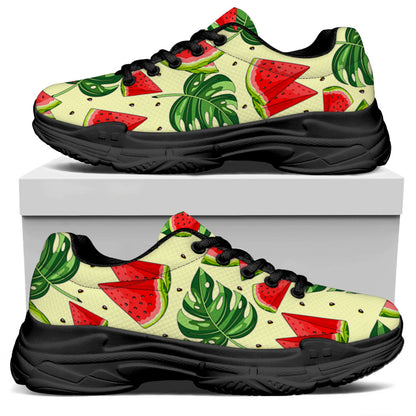 Cute Tropical Watermelon Pattern Print Black Chunky Shoes