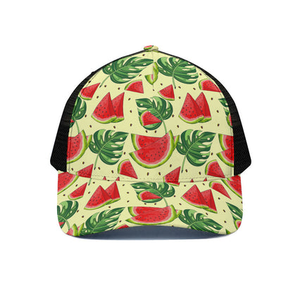 Cute Tropical Watermelon Pattern Print Black Mesh Trucker Cap