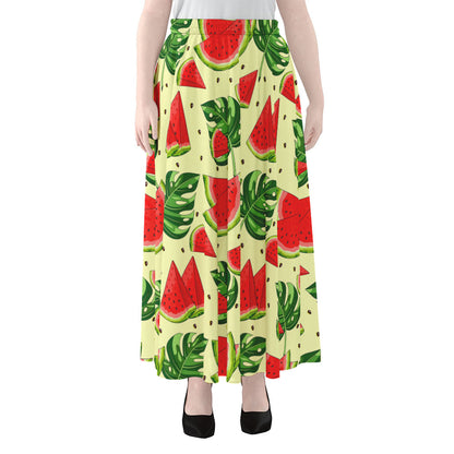 Cute Tropical Watermelon Pattern Print Chiffon Maxi Skirt
