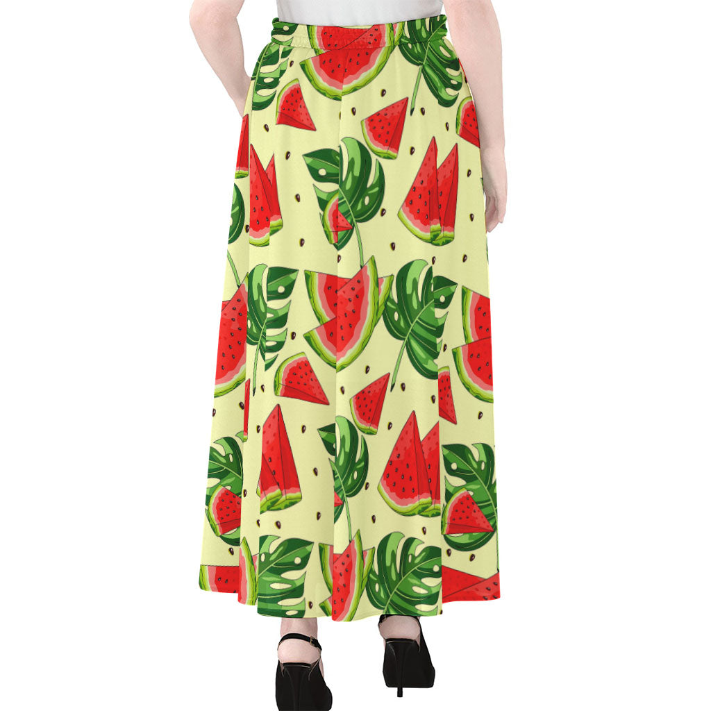 Cute Tropical Watermelon Pattern Print Chiffon Maxi Skirt