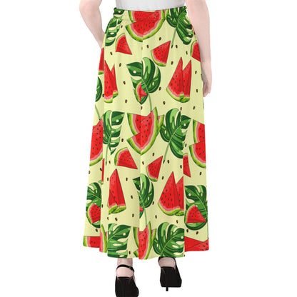 Cute Tropical Watermelon Pattern Print Chiffon Maxi Skirt