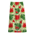 Cute Tropical Watermelon Pattern Print Cotton Front Slit Maxi Skirt