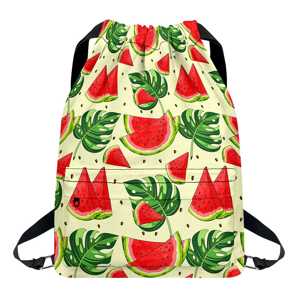 Cute Tropical Watermelon Pattern Print Drawstring Backpack