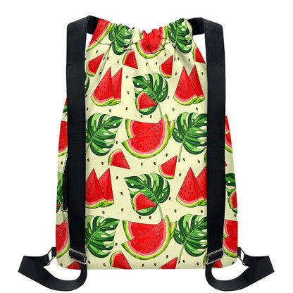 Cute Tropical Watermelon Pattern Print Drawstring Backpack