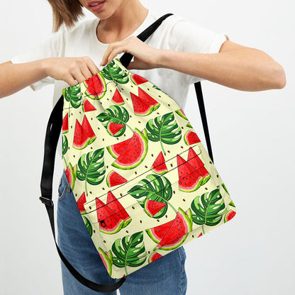 Cute Tropical Watermelon Pattern Print Drawstring Backpack