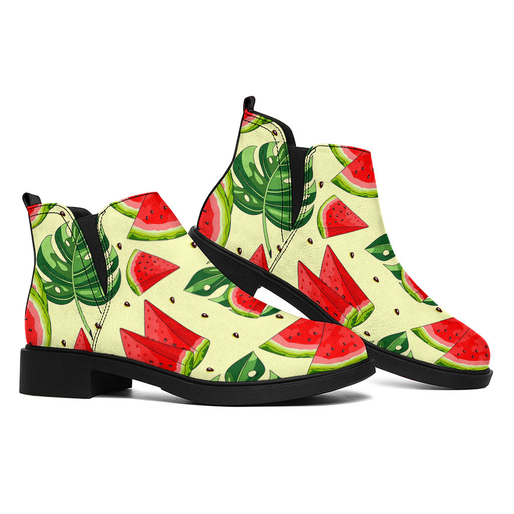 Cute Tropical Watermelon Pattern Print Flat Ankle Boots