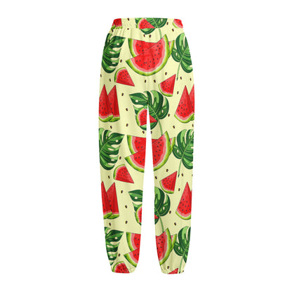 Cute Tropical Watermelon Pattern Print Fleece Lined Knit Pants