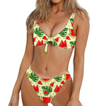 Cute Tropical Watermelon Pattern Print Front Bow Tie Bikini