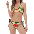 Cute Tropical Watermelon Pattern Print Halter Scoop Tie Side Bikini