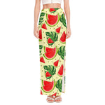 Cute Tropical Watermelon Pattern Print High Slit Maxi Skirt