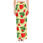 Cute Tropical Watermelon Pattern Print High Slit Maxi Skirt