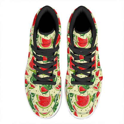 Cute Tropical Watermelon Pattern Print High Top Leather Sneakers
