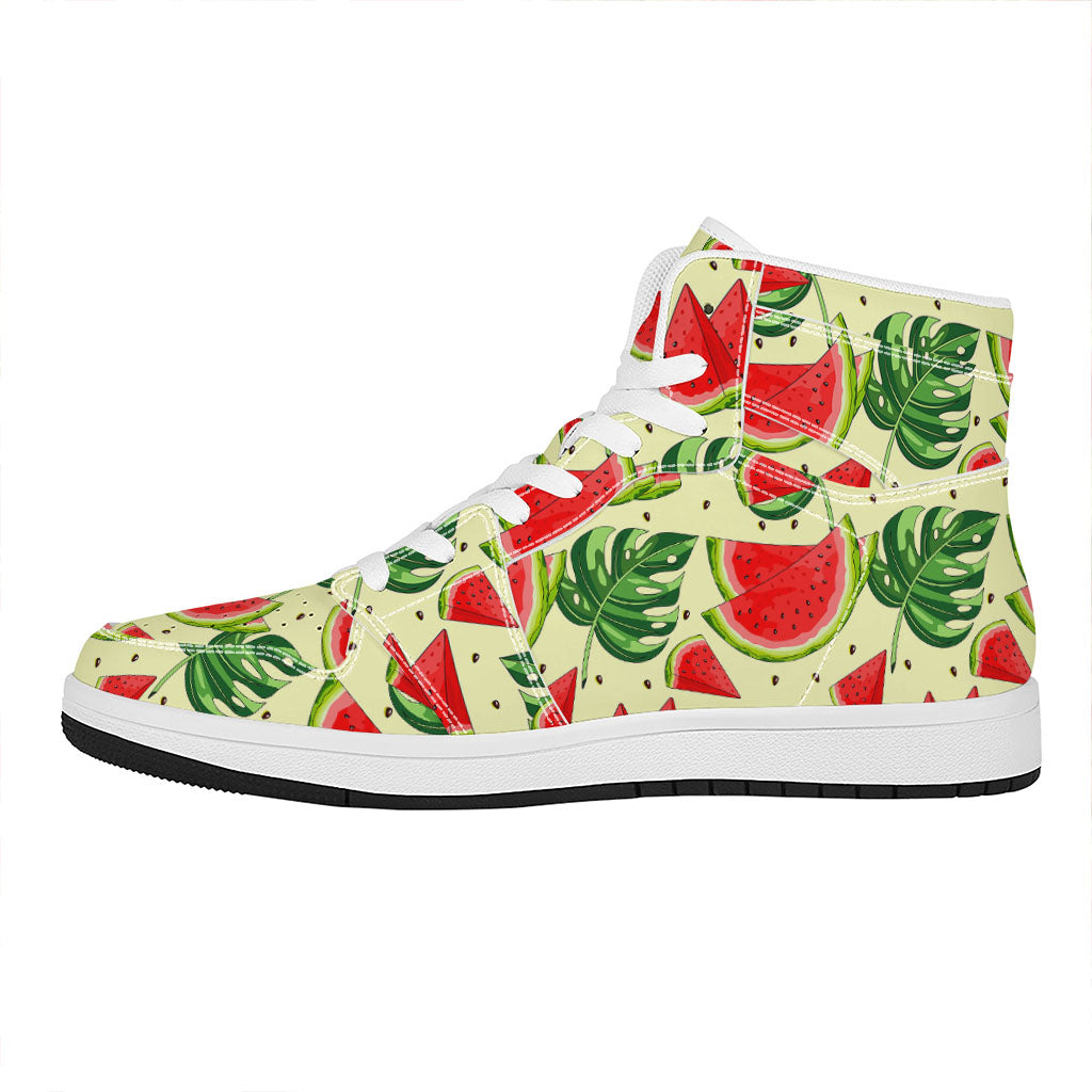 Cute Tropical Watermelon Pattern Print High Top Leather Sneakers