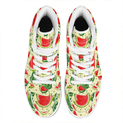 Cute Tropical Watermelon Pattern Print High Top Leather Sneakers