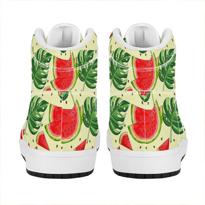 Cute Tropical Watermelon Pattern Print High Top Leather Sneakers