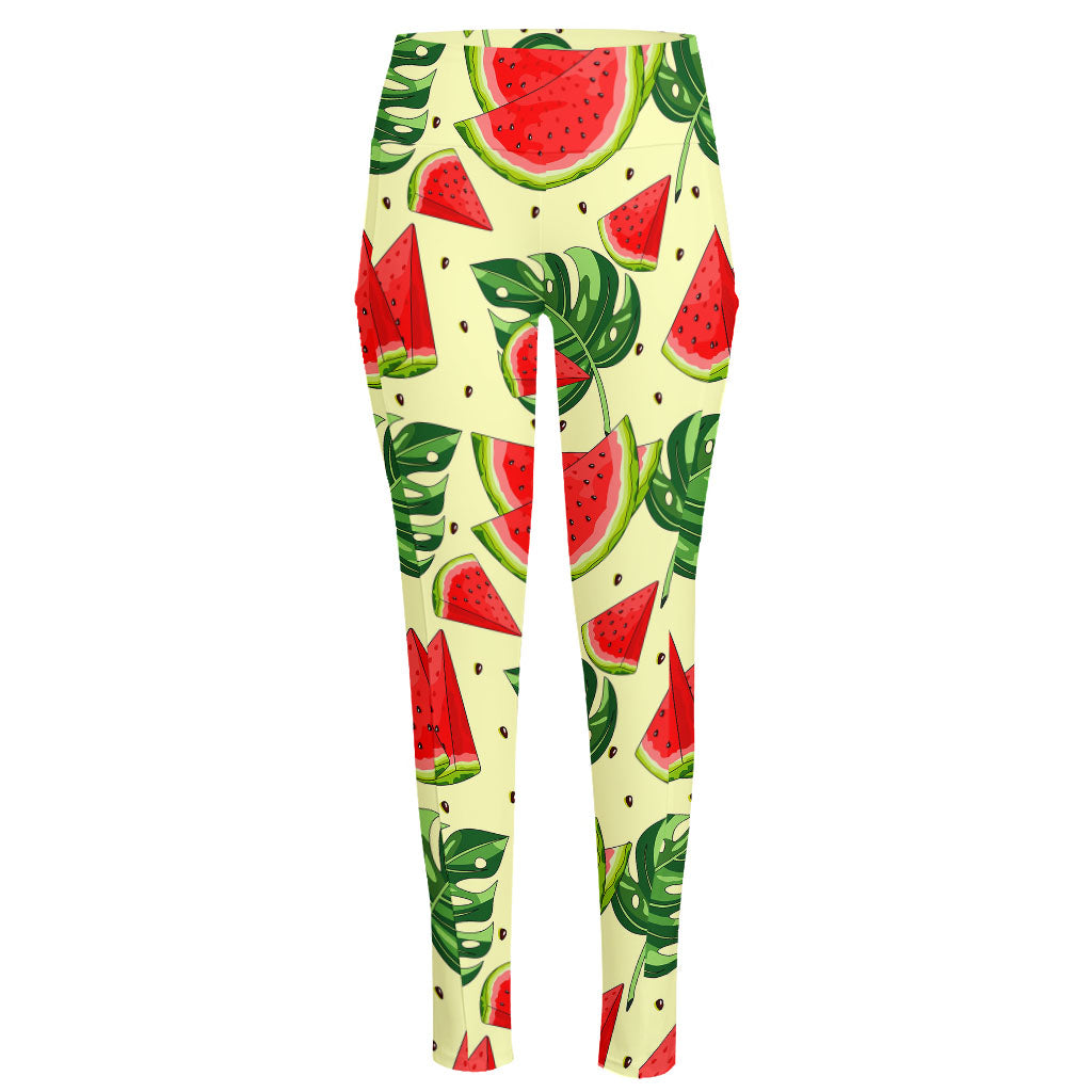 Cute Tropical Watermelon Pattern Print High-Waisted Pocket Leggings