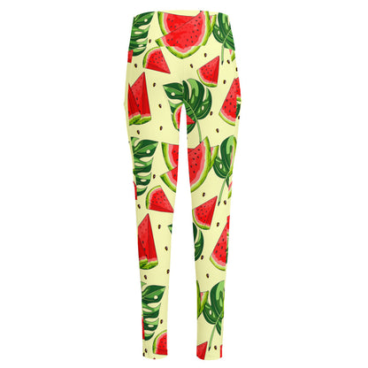 Cute Tropical Watermelon Pattern Print High-Waisted Pocket Leggings
