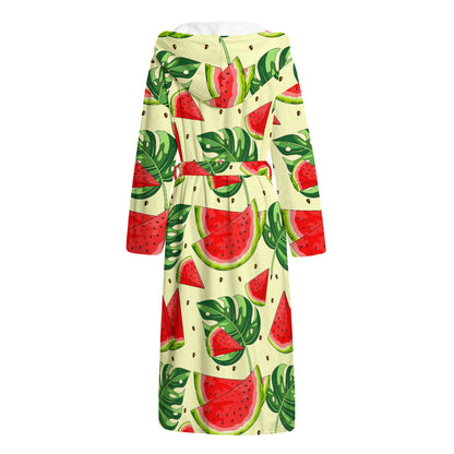 Cute Tropical Watermelon Pattern Print Hooded Bathrobe
