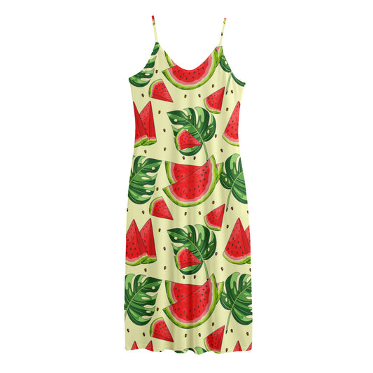 Cute Tropical Watermelon Pattern Print Jersey Midi Cami Dress