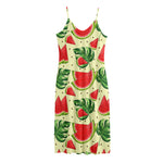 Cute Tropical Watermelon Pattern Print Jersey Midi Cami Dress