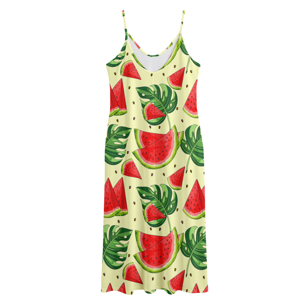Cute Tropical Watermelon Pattern Print Jersey Midi Cami Dress