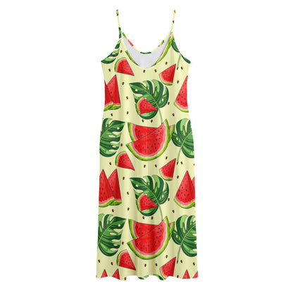 Cute Tropical Watermelon Pattern Print Jersey Midi Cami Dress