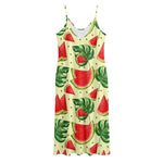Cute Tropical Watermelon Pattern Print Jersey Midi Cami Dress