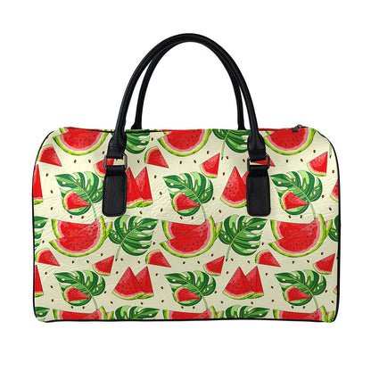 Cute Tropical Watermelon Pattern Print Leather Duffle Bag