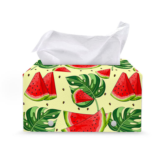 Cute Tropical Watermelon Pattern Print Leather Tissue Box Cover