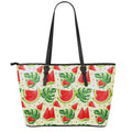 Cute Tropical Watermelon Pattern Print Leather Tote Bag With Zipper