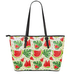 Cute Tropical Watermelon Pattern Print Leather Tote Bag