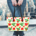 Cute Tropical Watermelon Pattern Print Leather Tote Bag