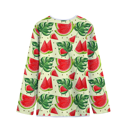 Cute Tropical Watermelon Pattern Print Long Sleeve Short Coat