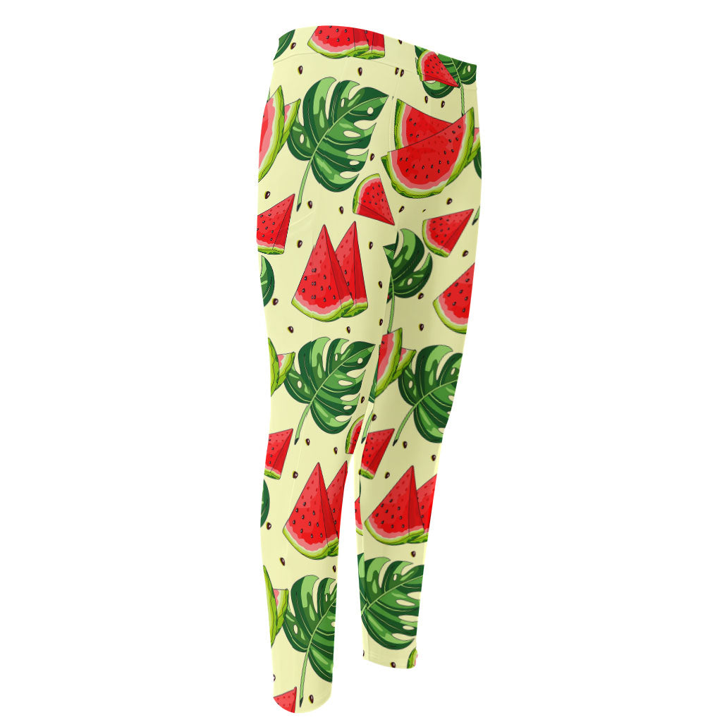 Cute Tropical Watermelon Pattern Print Men's Compression Pants