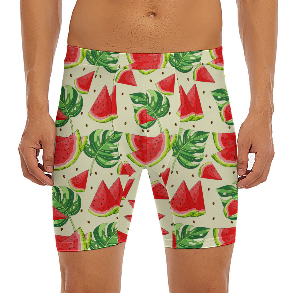 Cute Tropical Watermelon Pattern Print Men's Long Boxer Briefs