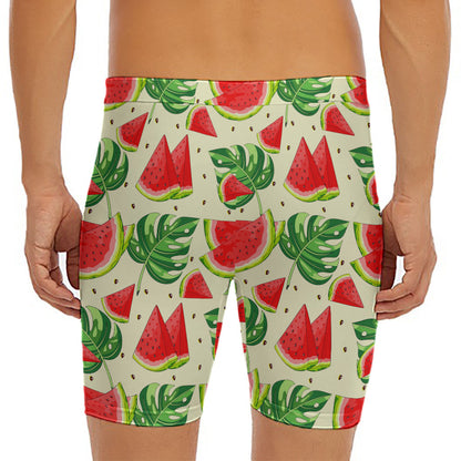 Cute Tropical Watermelon Pattern Print Men's Long Boxer Briefs