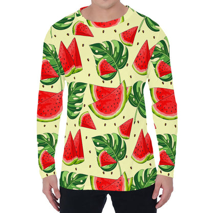 Cute Tropical Watermelon Pattern Print Men's Long Sleeve T-Shirt