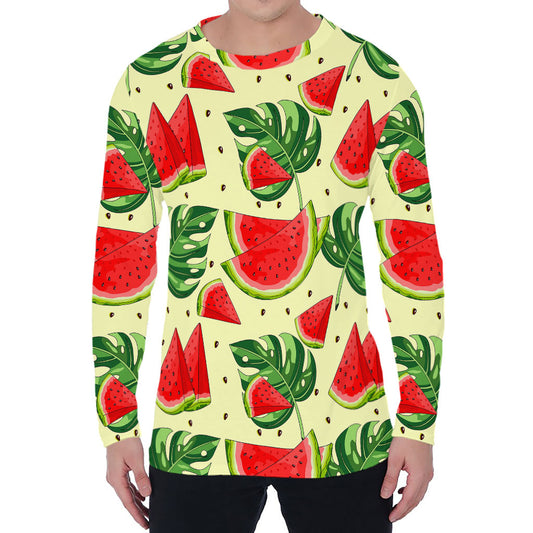 Cute Tropical Watermelon Pattern Print Men's Long Sleeve T-Shirt