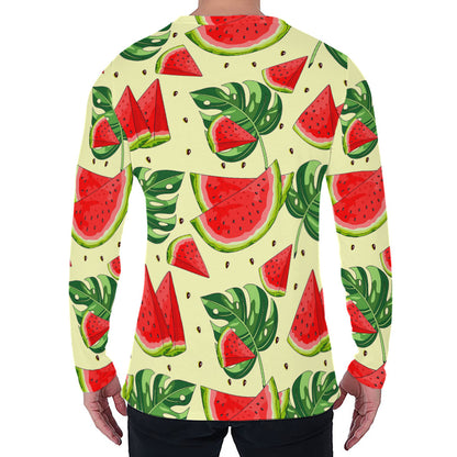 Cute Tropical Watermelon Pattern Print Men's Long Sleeve T-Shirt