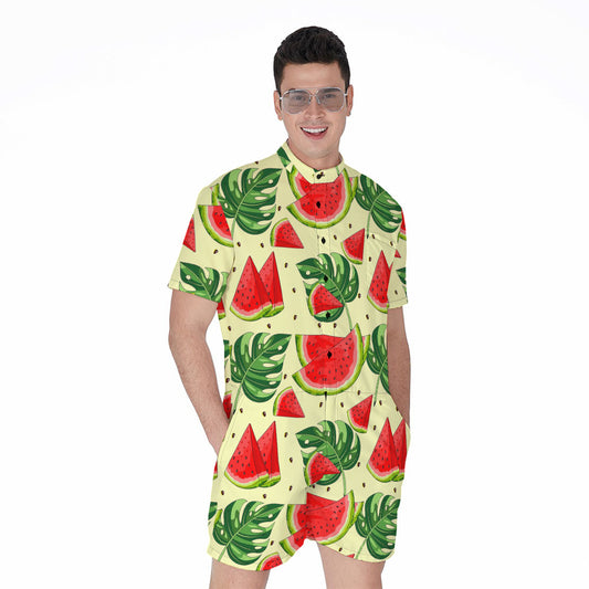 Cute Tropical Watermelon Pattern Print Men's Rompers