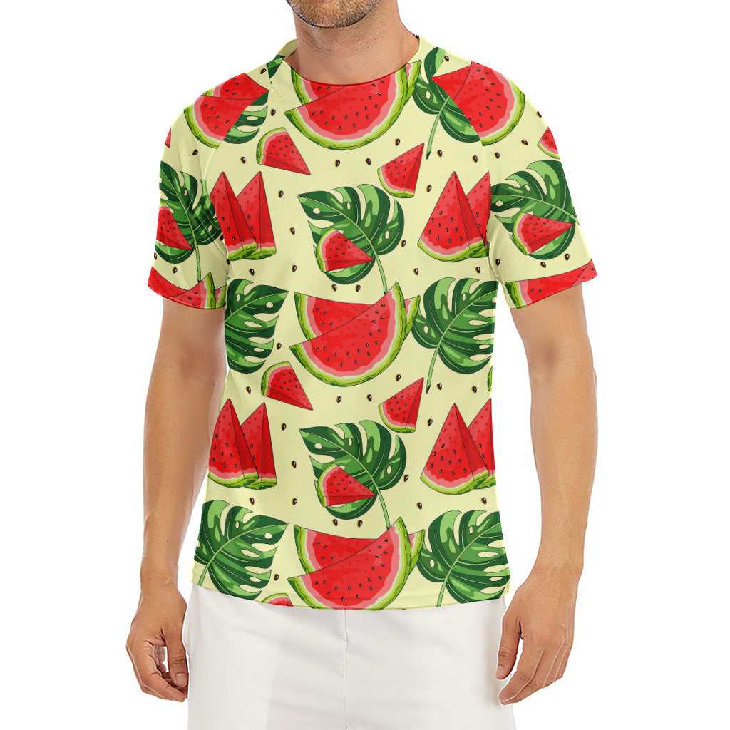 Cute Tropical Watermelon Pattern Print Men's Short Sleeve Rash Guard