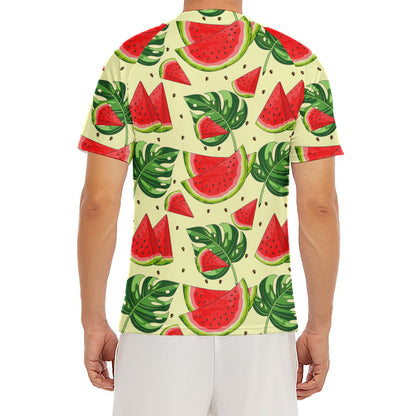 Cute Tropical Watermelon Pattern Print Men's Short Sleeve Rash Guard