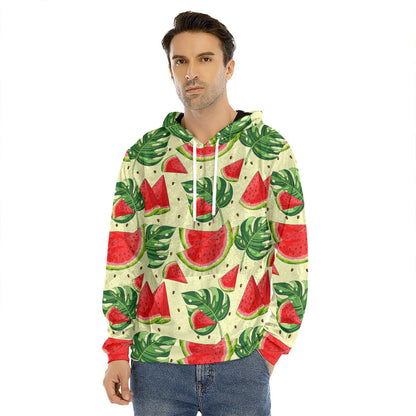 Cute Tropical Watermelon Pattern Print Men's Velvet Pullover Hoodie