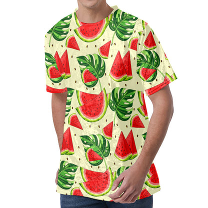 Cute Tropical Watermelon Pattern Print Men's Velvet T-Shirt
