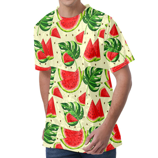 Cute Tropical Watermelon Pattern Print Men's Velvet T-Shirt